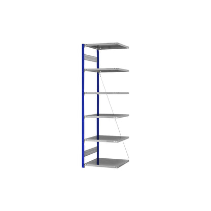 Boltless shelving unit, light duty, single-sided, HxWxD 2500 x 750 x 600 mm, blue/zinc plated, extension shelf unit.