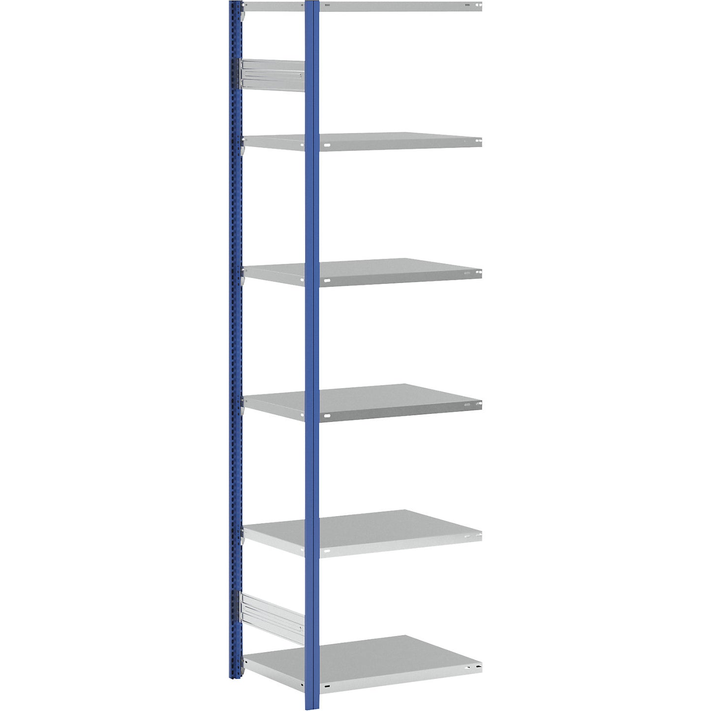 Boltless shelving unit, light duty, single-sided, HxWxD 2500 x 750 x 600 mm, blue/zinc plated, extension shelf unit.