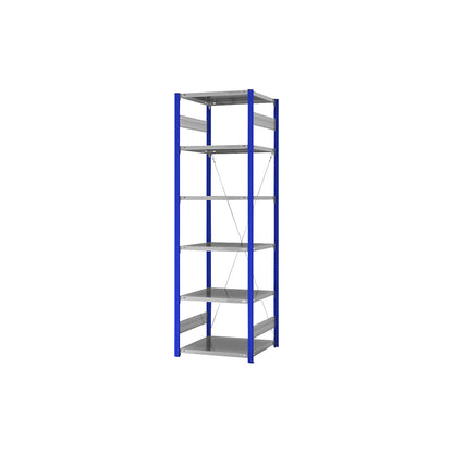 Boltless shelving unit, light duty, single-sided, HxWxD 2500 x 750 x 600 mm, blue/zinc plated, standard shelf unit.