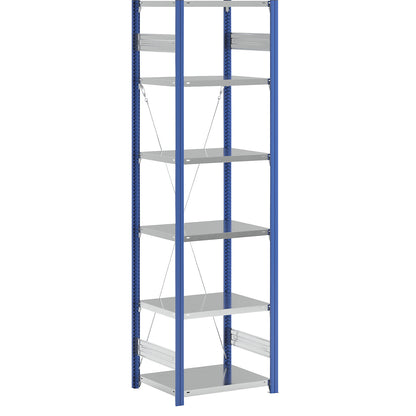 Boltless shelving unit, light duty, single-sided, HxWxD 2500 x 750 x 600 mm, blue/zinc plated, standard shelf unit.