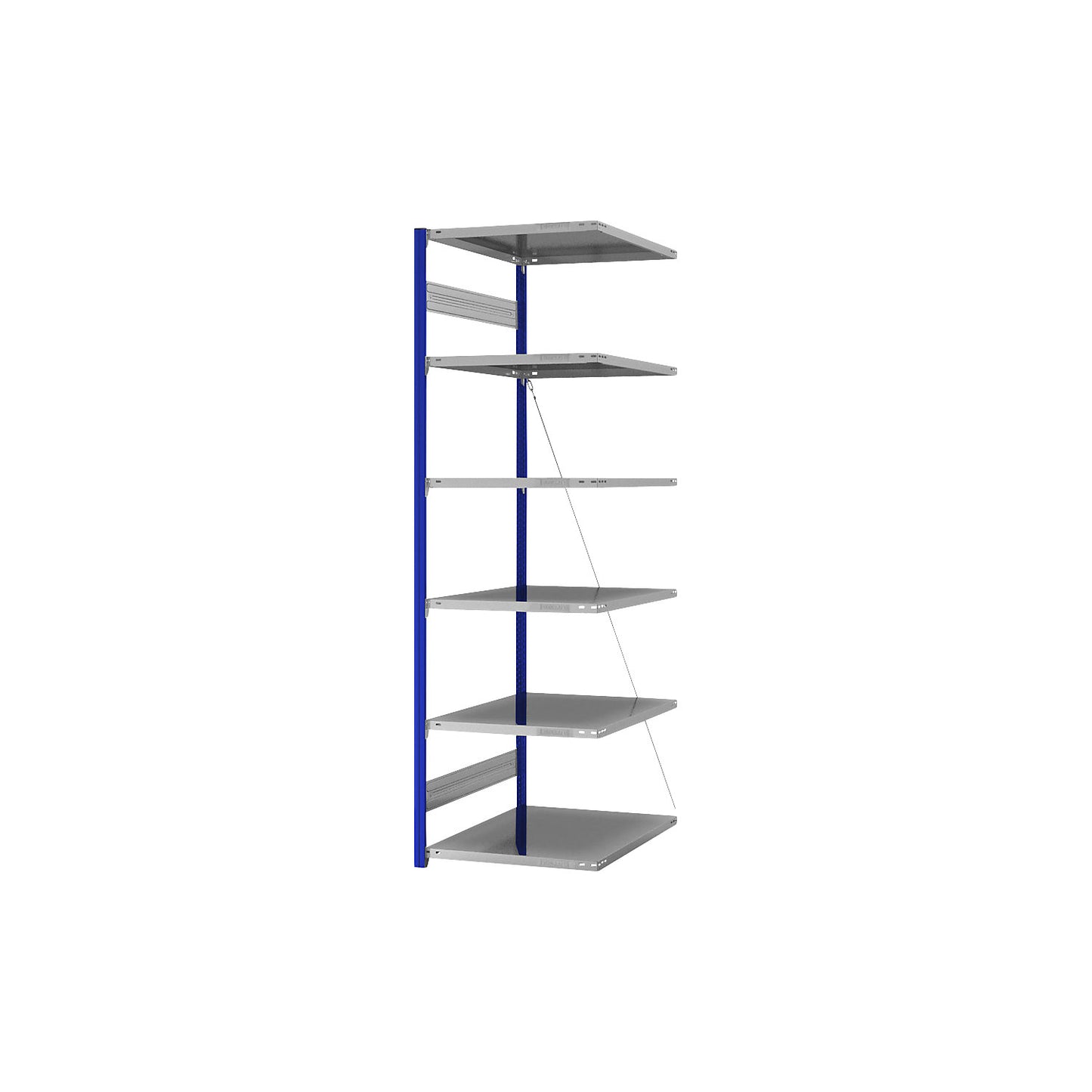 Boltless shelving unit, light duty, single-sided, HxWxD 2500 x 750 x 800 mm, blue/zinc plated, extension shelf unit.
