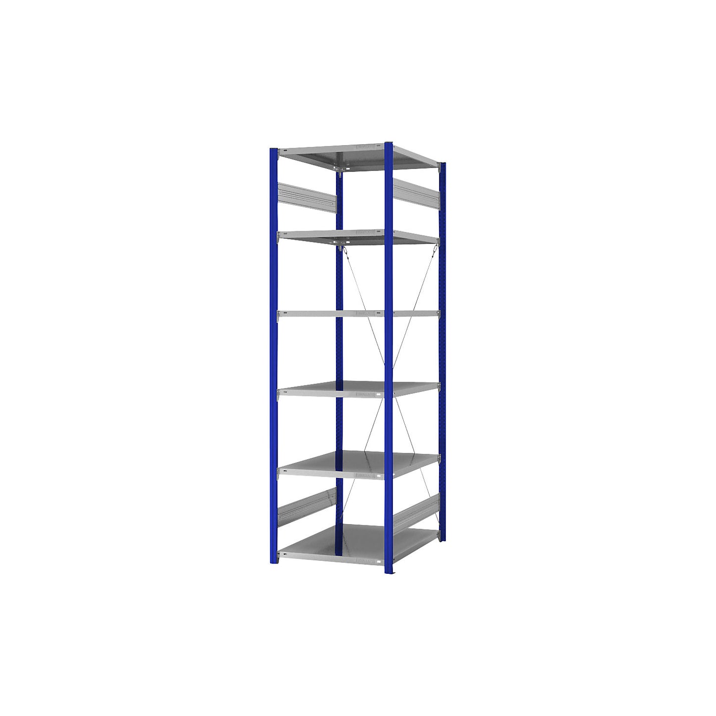 Boltless shelving unit, light duty, single-sided, HxWxD 2500 x 750 x 800 mm, blue/zinc plated, standard shelf unit.