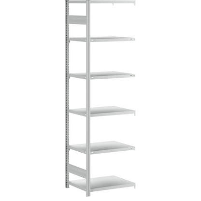 Boltless shelving unit, light duty, double-sided, HxWxD 2500 x 750 x 600 mm, grey, extension shelf unit.