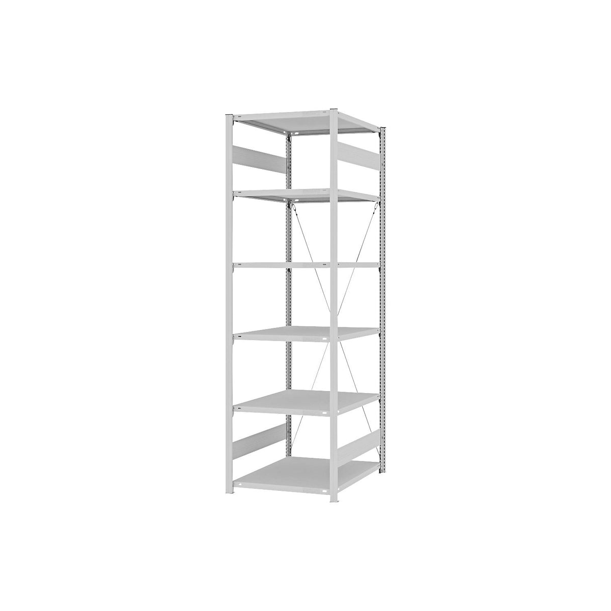 Boltless shelving unit, light duty, single-sided, HxWxD 2500 x 750 x 800 mm, grey, standard shelf unit.