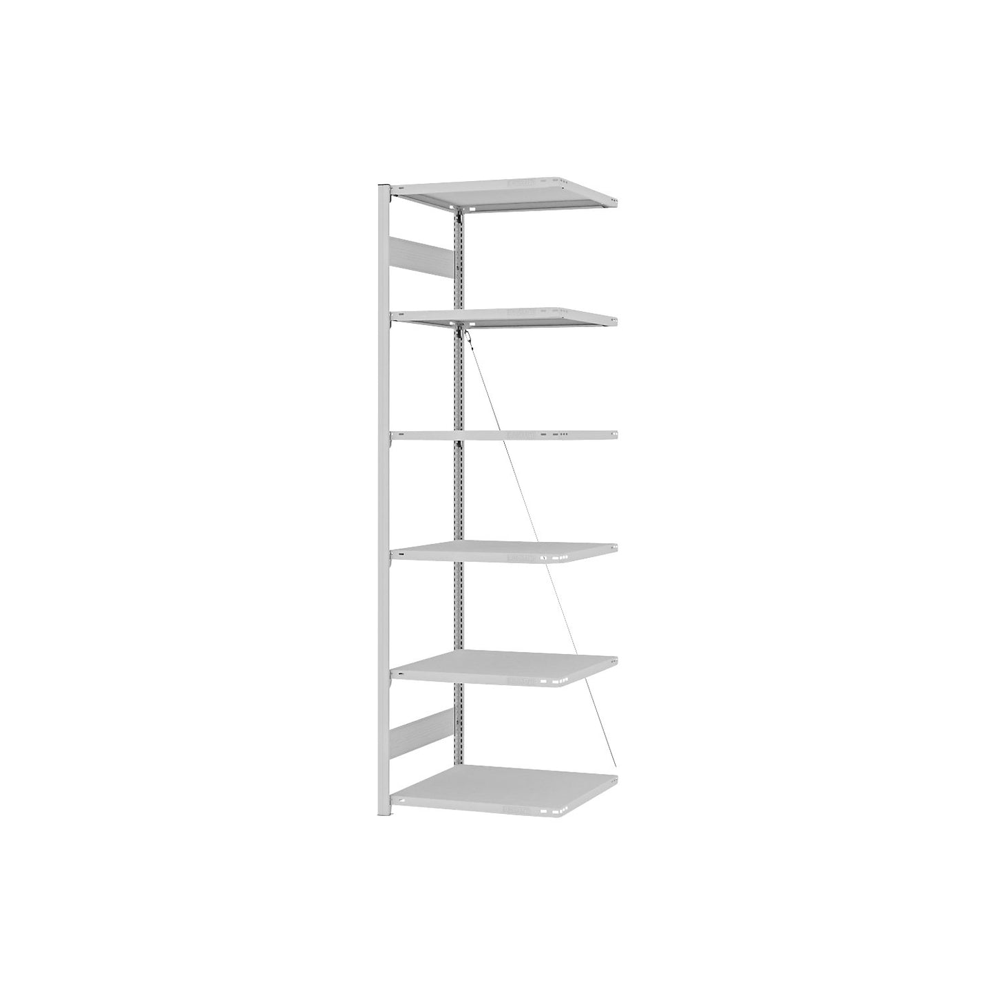 Boltless shelving unit, light duty, single-sided, HxWxD 2500 x 750 x 600 mm, grey, extension shelf unit.