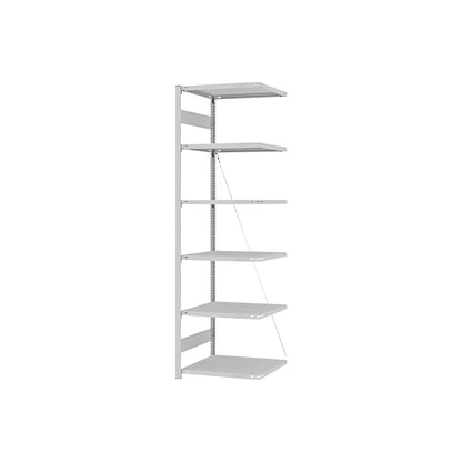 Boltless shelving unit, light duty, single-sided, HxWxD 2500 x 750 x 600 mm, grey, extension shelf unit.