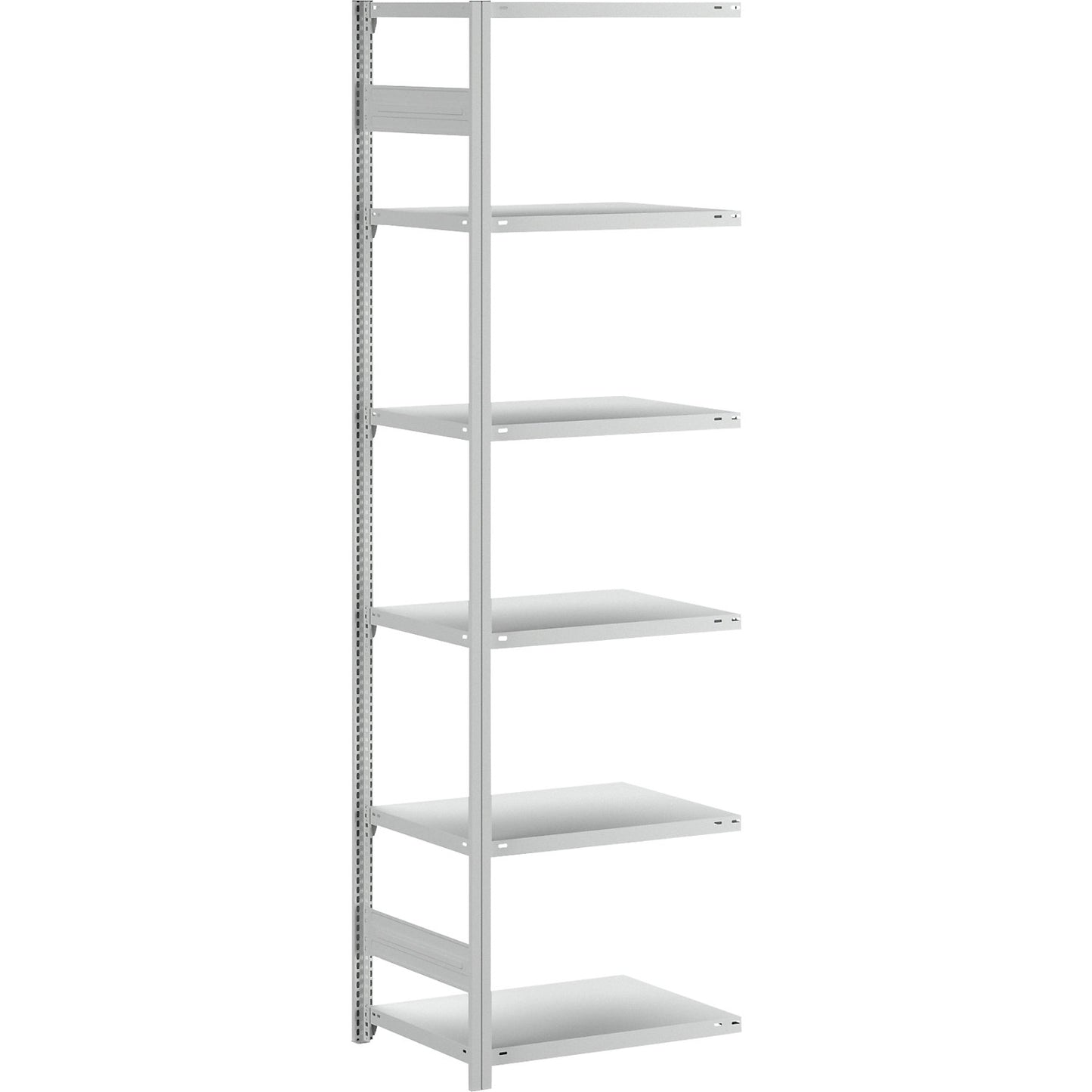 Boltless shelving unit, light duty, single-sided, HxWxD 2500 x 750 x 600 mm, grey, extension shelf unit.