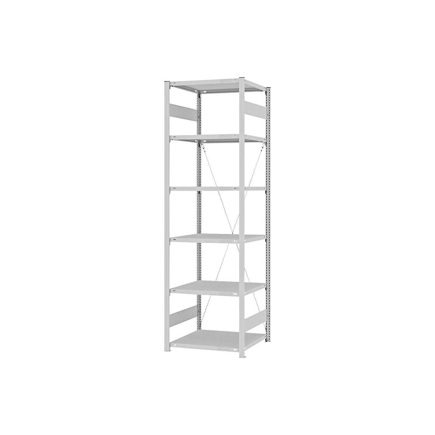 Boltless shelving unit, light duty, single-sided, HxWxD 2500 x 750 x 600 mm, grey, standard shelf unit.