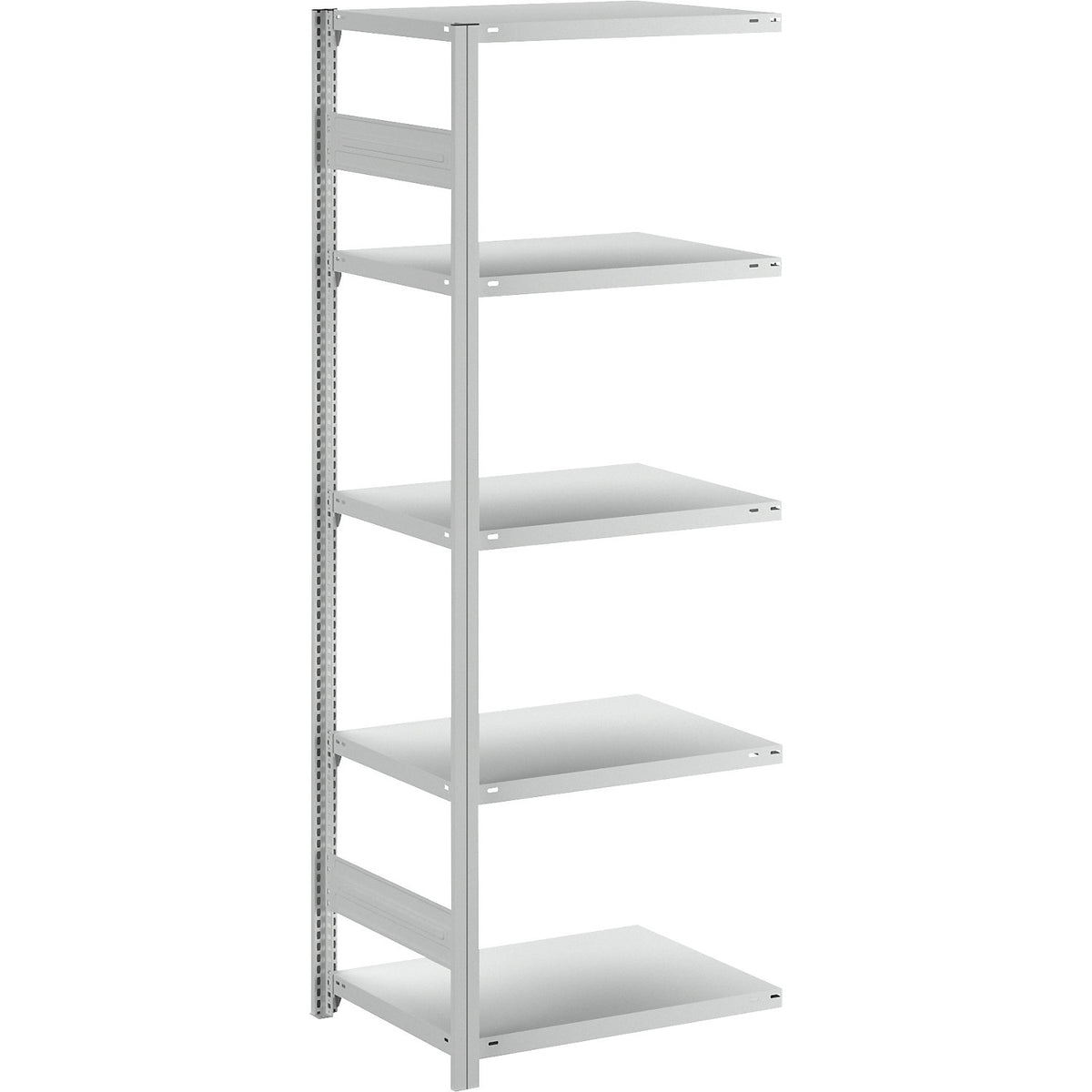 Boltless shelving unit, light duty, single-sided, HxWxD 2000 x 750 x 600 mm, grey, extension shelf unit.