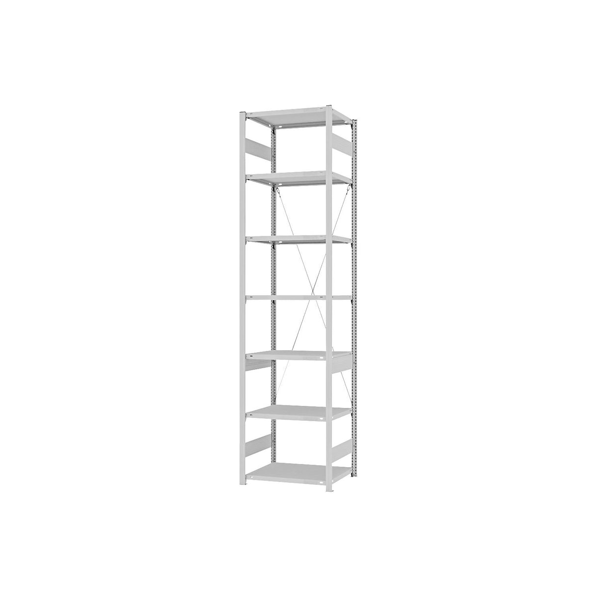 Boltless shelving unit, light duty, single-sided, HxWxD 3000 x 750 x 500 mm, grey, standard shelf unit.