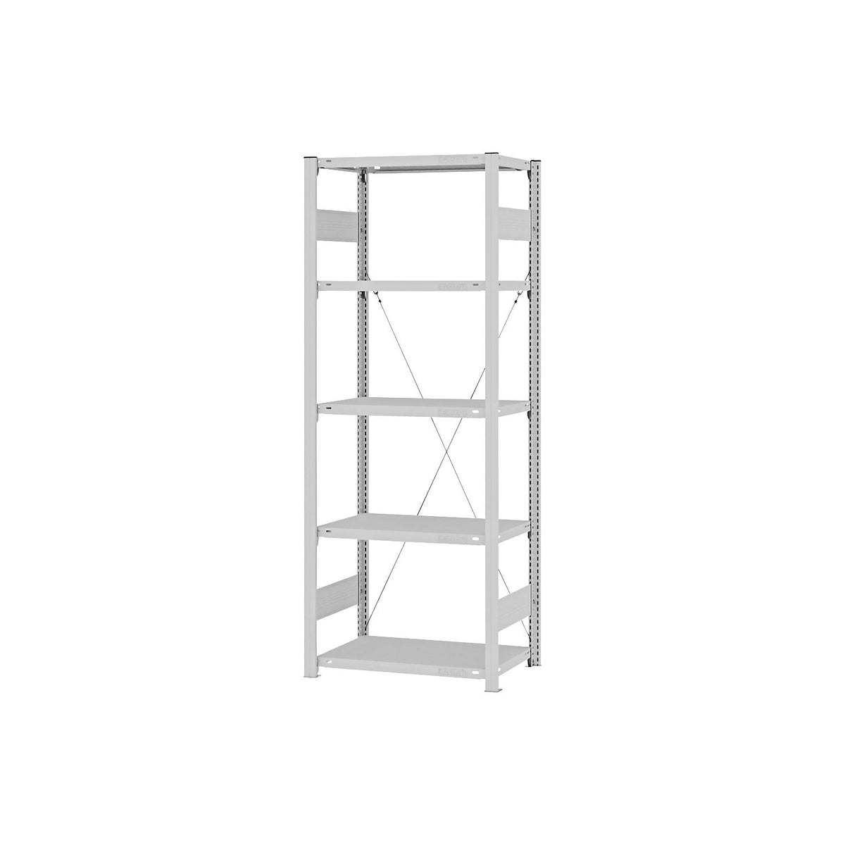 Boltless shelving unit, medium duty, single-sided, HxWxD 2000 x 750 x 400 mm, grey, standard shelf unit.