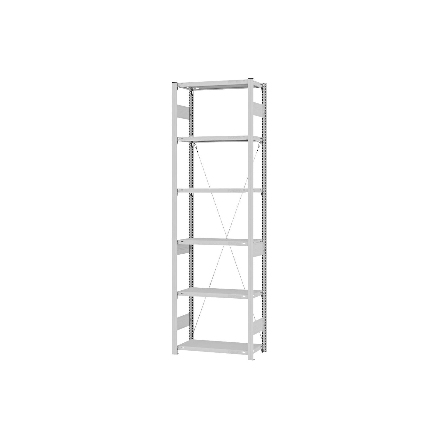 Boltless shelving unit, medium duty, single-sided, HxWxD 2500 x 750 x 300 mm, grey, standard shelf unit.