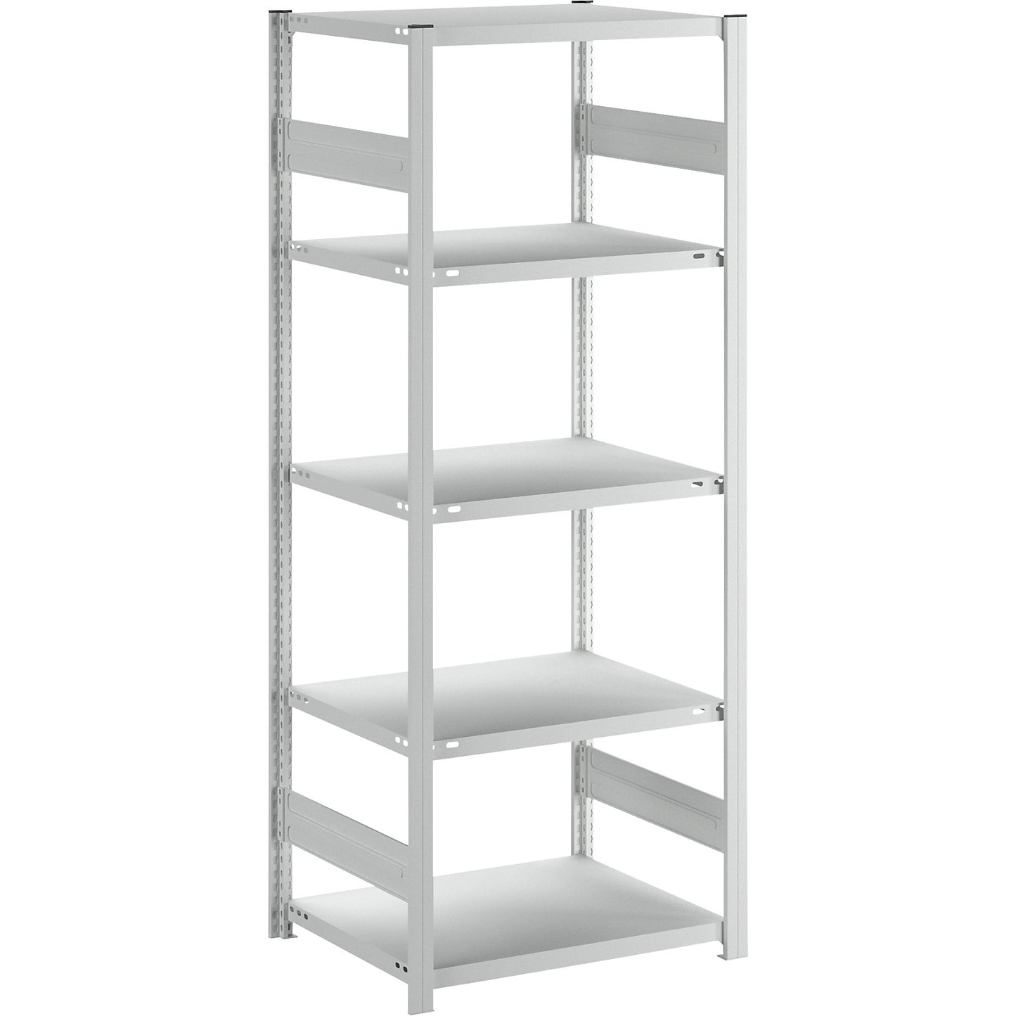 Boltless shelving unit, medium duty, double-sided, HxWxD 2000 x 750 x 600 mm, grey, standard shelf unit.