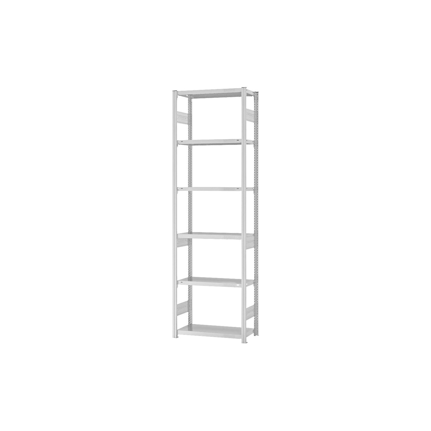 Boltless shelving unit, medium duty, double-sided, HxWxD 2500 x 750 x 300 mm, grey, basic shelf unit.