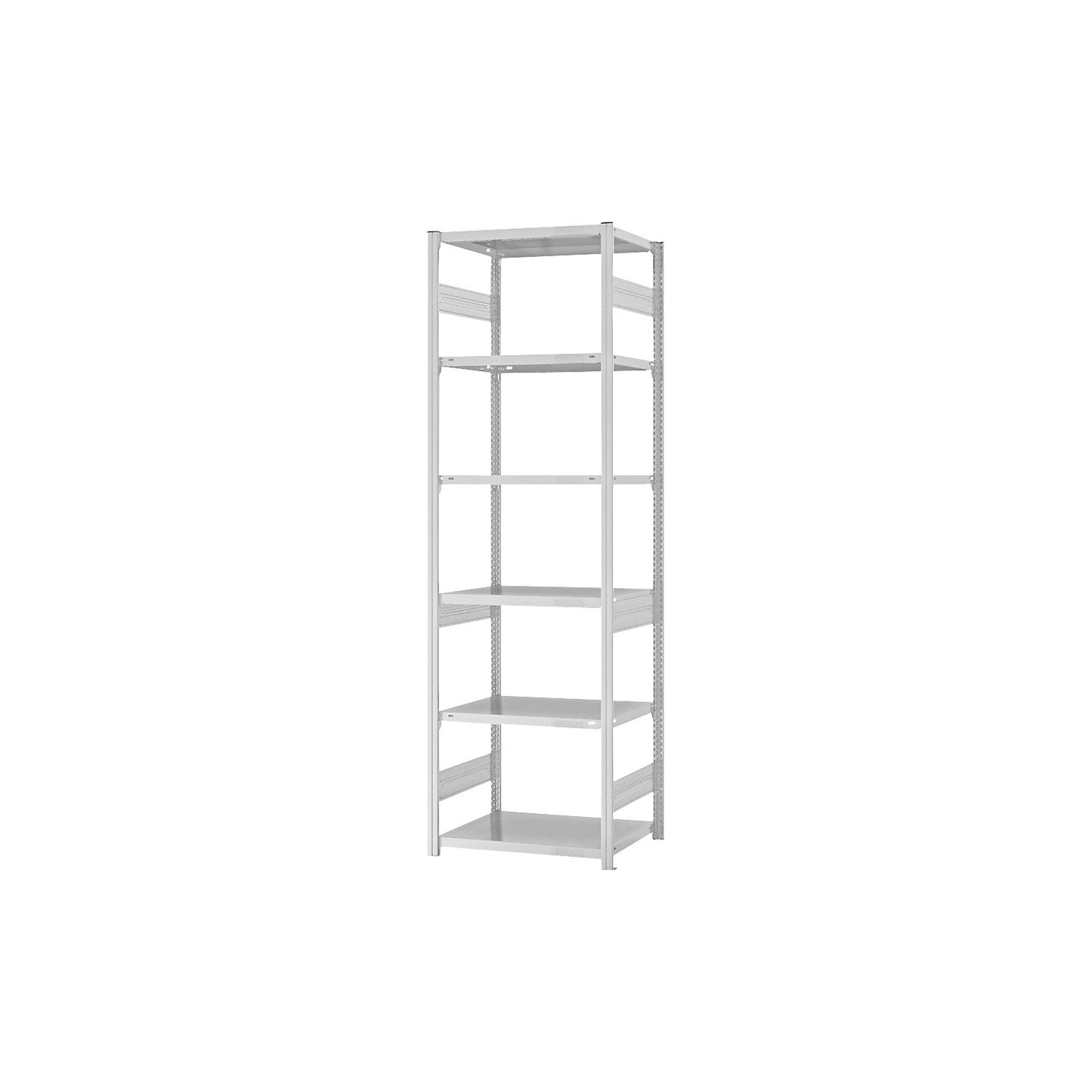 Boltless shelving unit, medium duty, double-sided, HxWxD 2500 x 750 x 500 mm, grey, standard shelf unit.