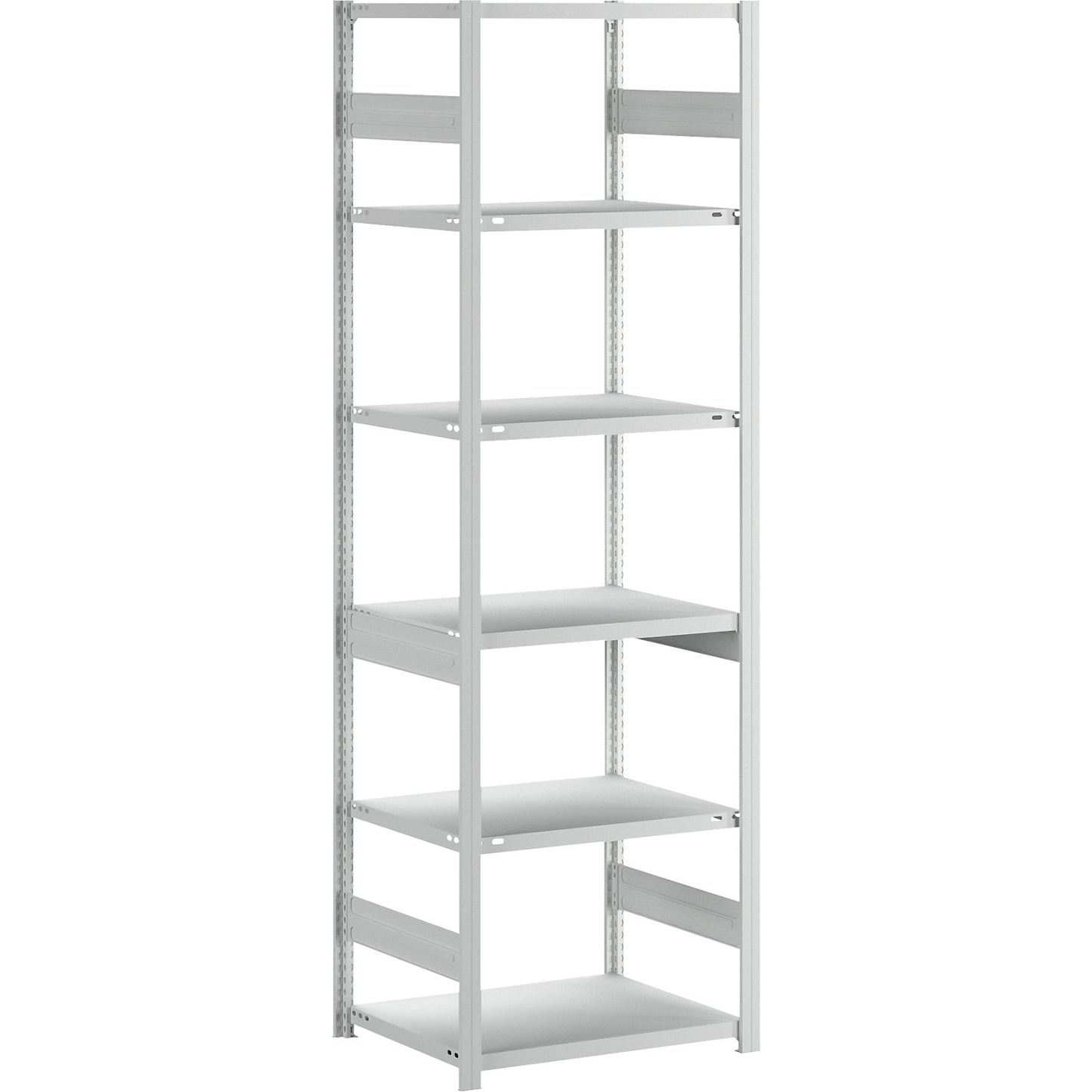Boltless shelving unit, medium duty, double-sided, HxWxD 2500 x 750 x 600 mm, grey, basic shelving unit.