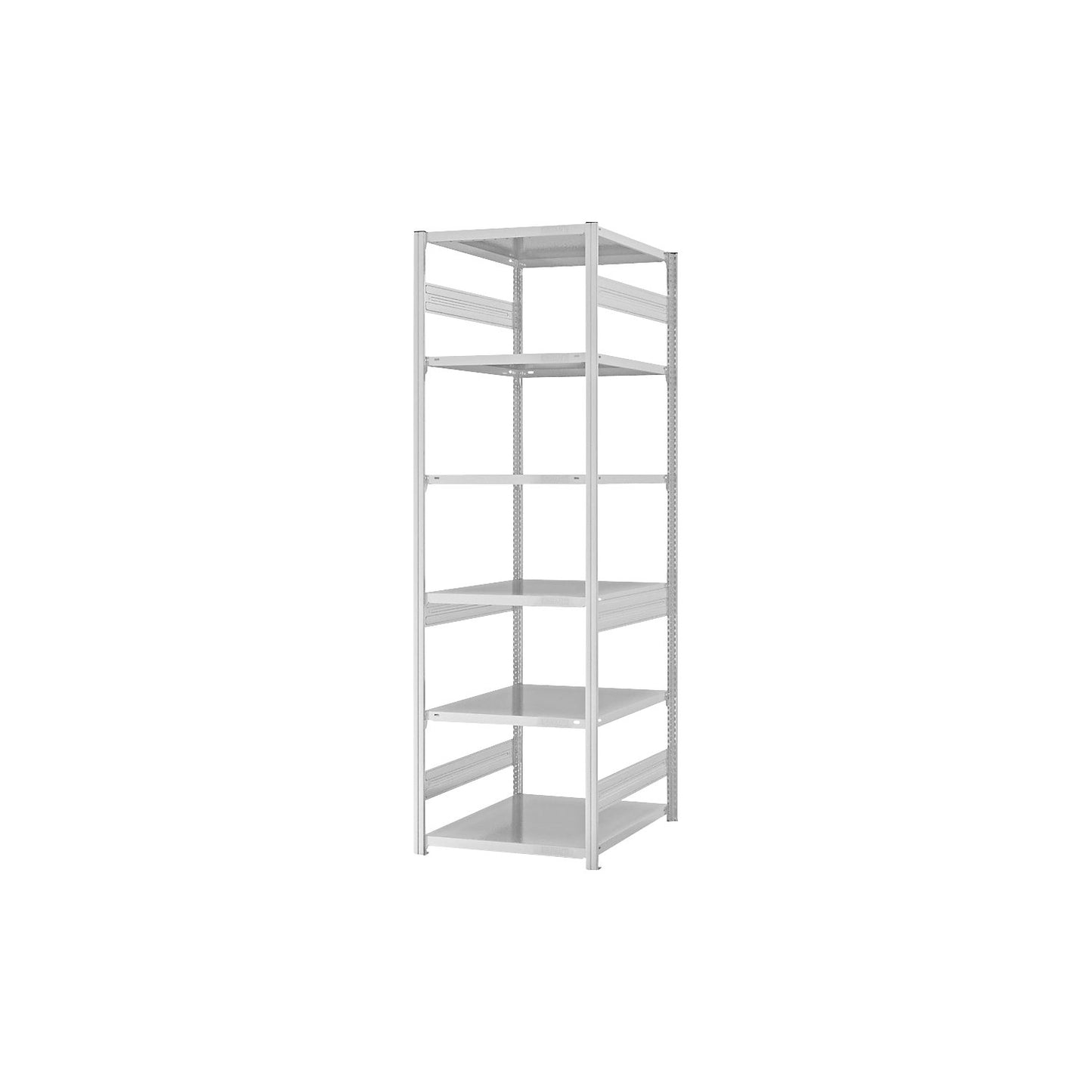 Boltless shelving unit, medium duty, double-sided, HxWxD 2500 x 750 x 800 mm, grey, basic shelving unit.