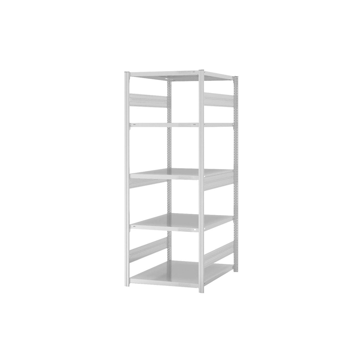 Heavy duty boltless shelving unit, double-sided, HxWxD 2000 x 750 x 800 mm, grey, standard shelf unit.