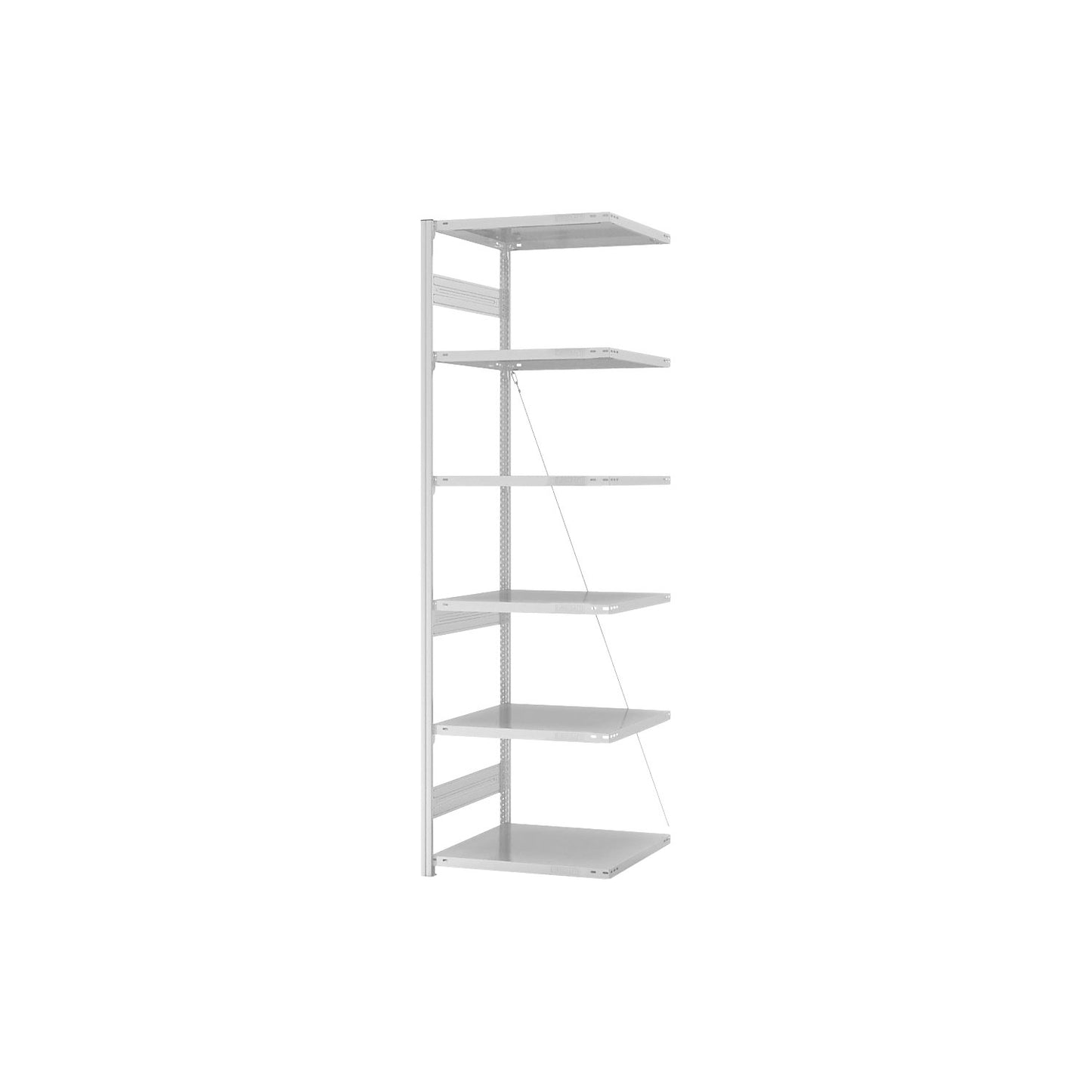 Heavy duty boltless shelving unit, single-sided, HxWxD 2500 x 750 x 600 mm, grey, extension shelf unit.