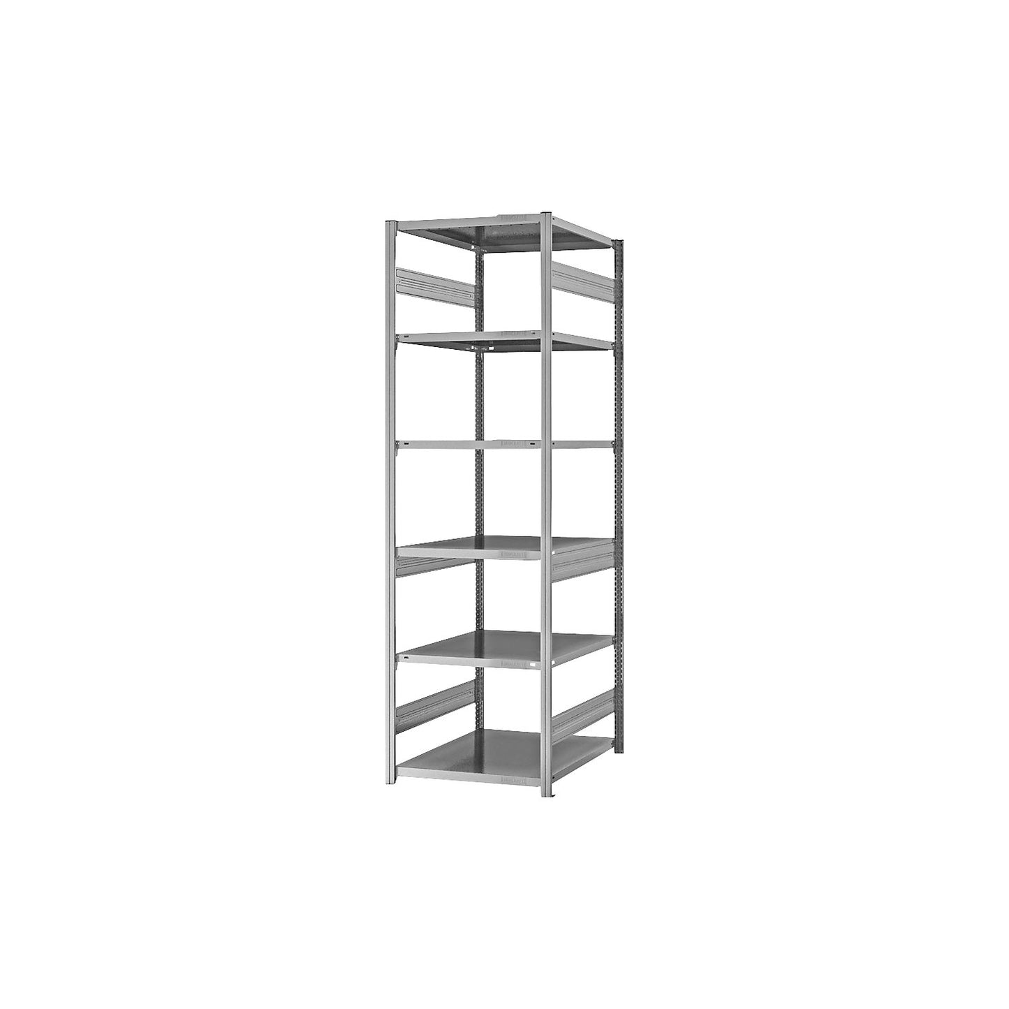 Boltless shelving unit, medium duty, double-sided, HxWxD 2500 x 750 x 800 mm, zinc plated, standard shelf unit.