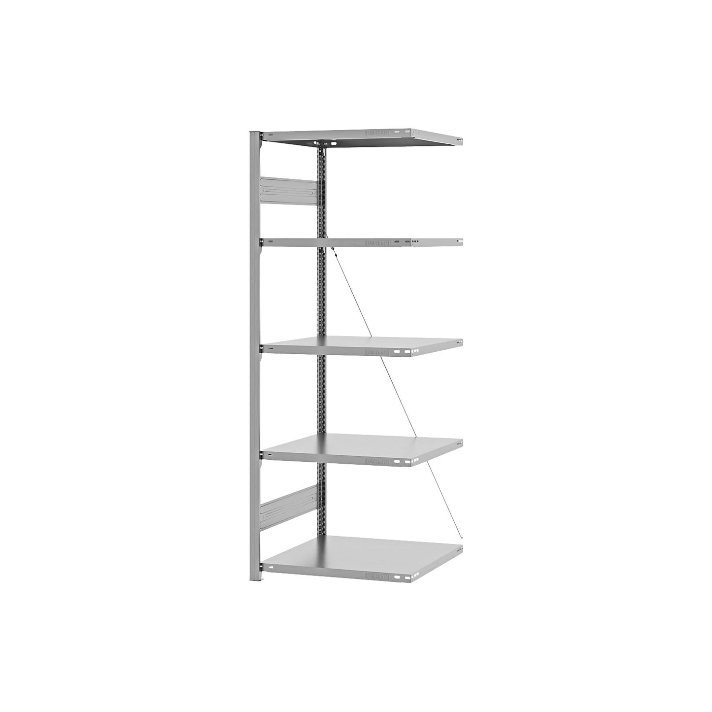 Boltless shelving unit, medium duty, single-sided, HxWxD 2000 x 750 x 600 mm, zinc plated, extension shelf unit.