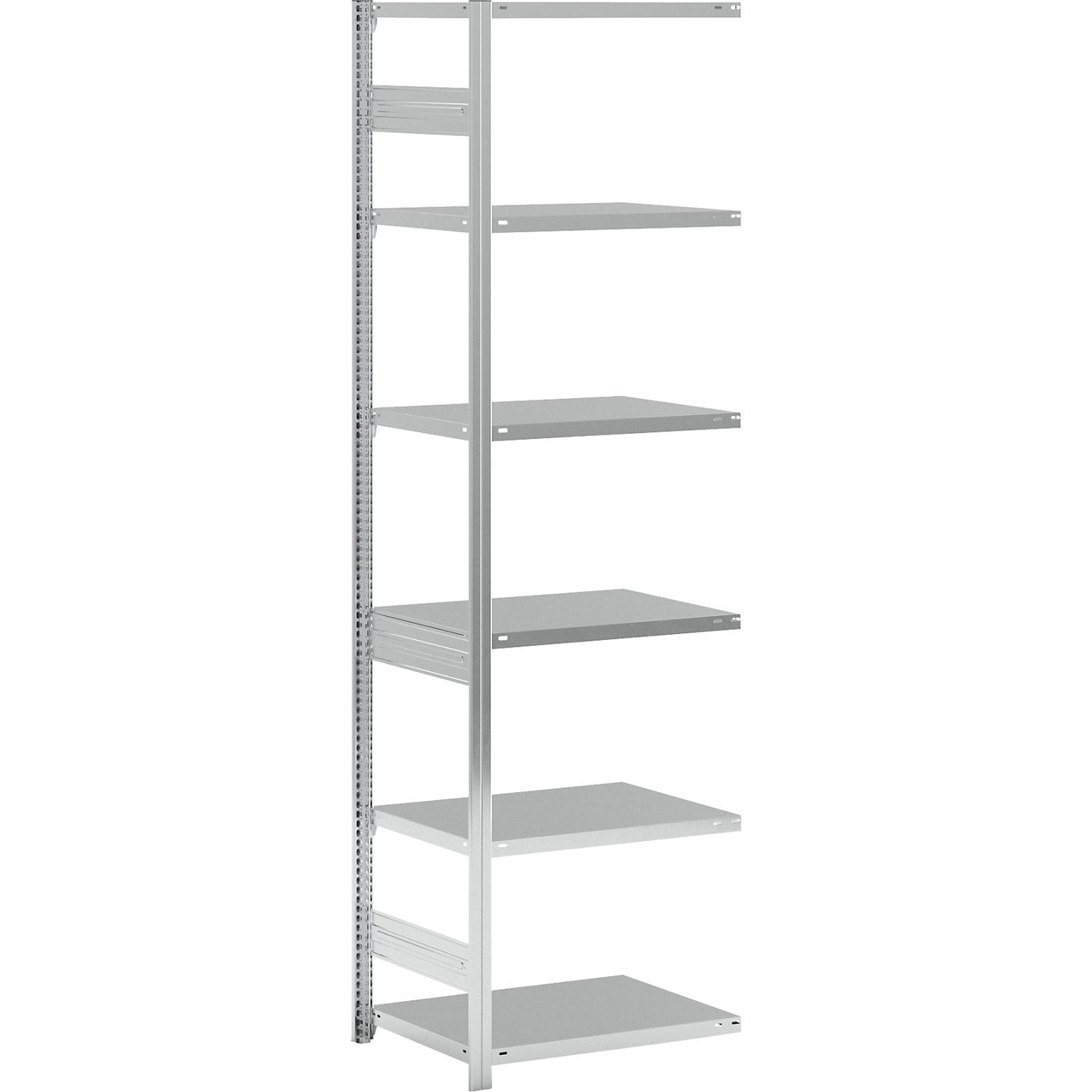 Boltless shelving unit, medium duty, single-sided, HxWxD 2500 x 750 x 600 mm, zinc plated, extension shelf unit.
