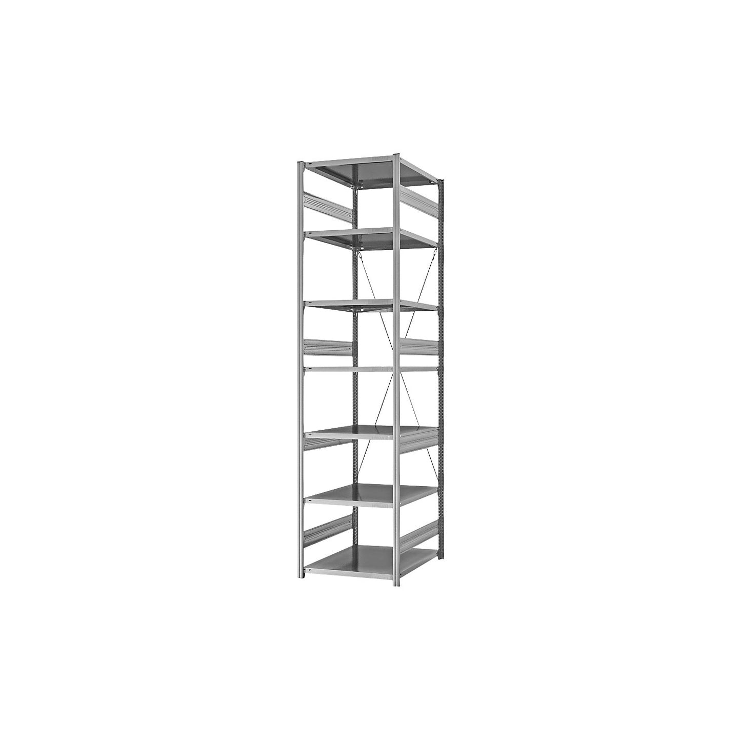 Heavy duty boltless shelving unit, single-sided, HxWxD 3000 x 750 x 800 mm, zinc plated, standard shelf unit.