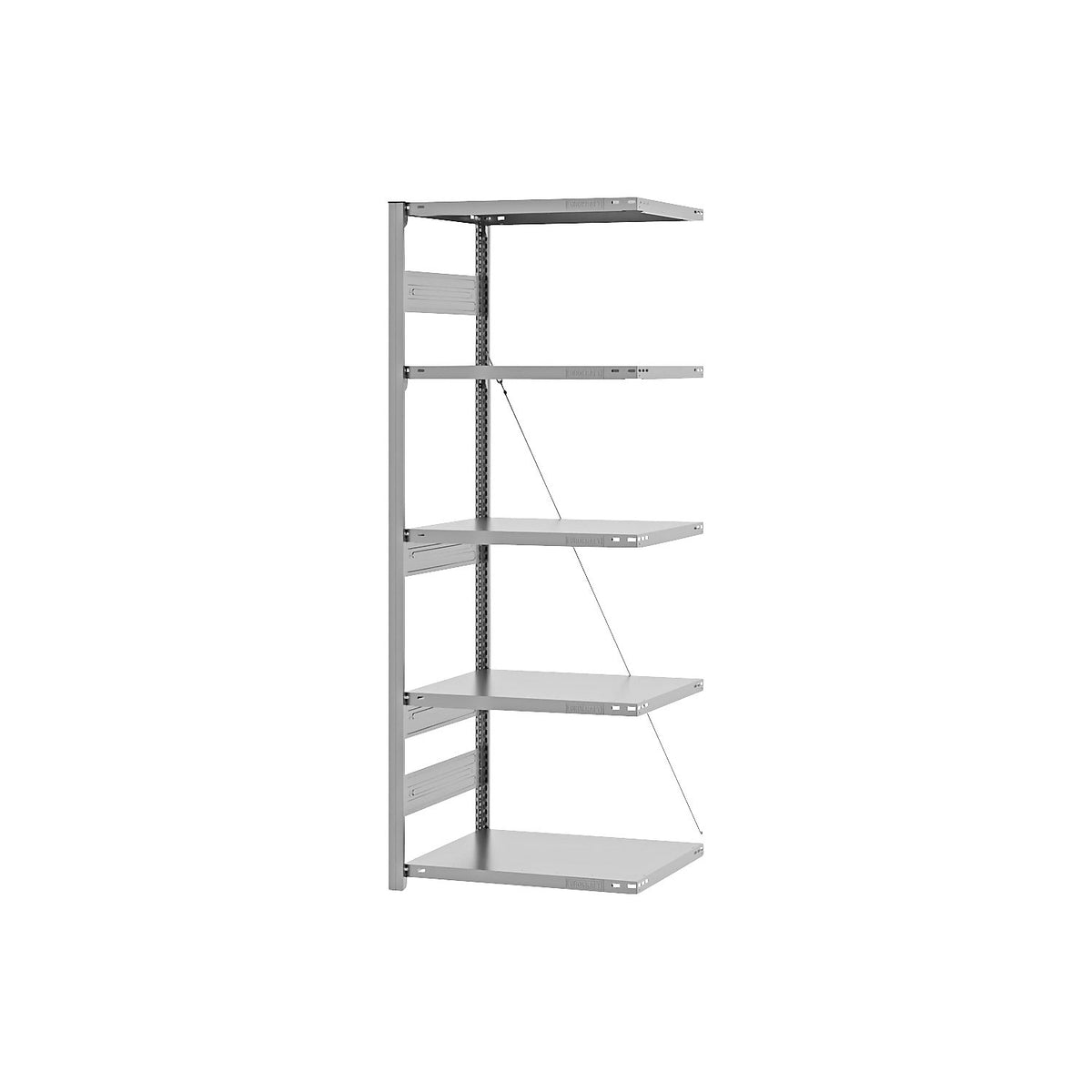 Heavy duty boltless shelving unit, single-sided, HxWxD 2000 x 750 x 500 mm, zinc plated, extension shelf unit.