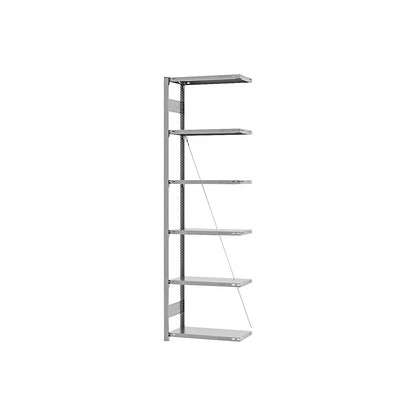 Boltless shelving unit, light duty, single-sided, HxWxD 2500 x 750 x 300 mm, zinc plated, extension shelf unit.