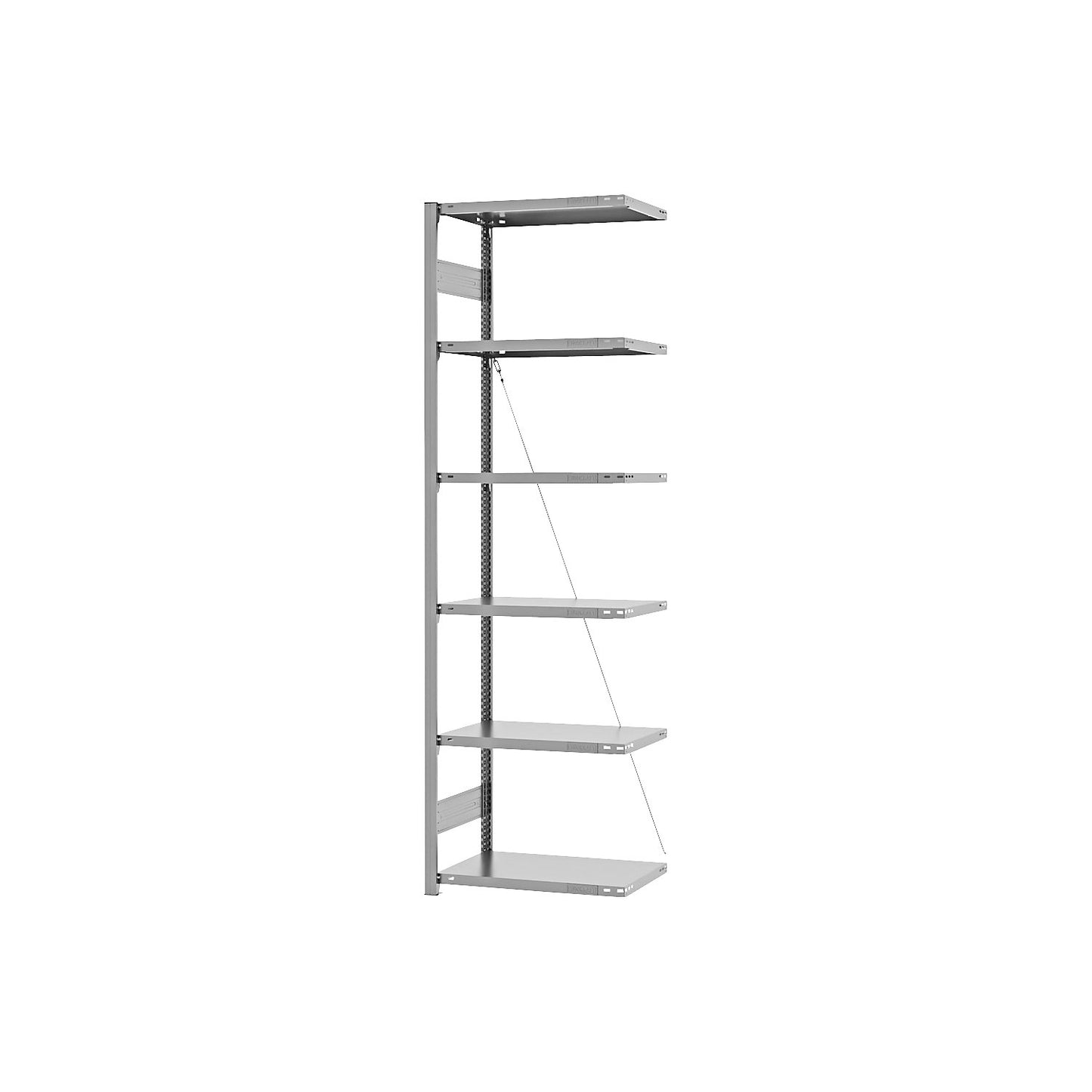 Boltless shelving unit, light duty, single-sided, HxWxD 2500 x 750 x 400 mm, zinc plated, extension shelf unit.