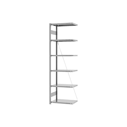 Boltless shelving unit, light duty, single-sided, HxWxD 2500 x 750 x 400 mm, zinc plated, extension shelf unit.