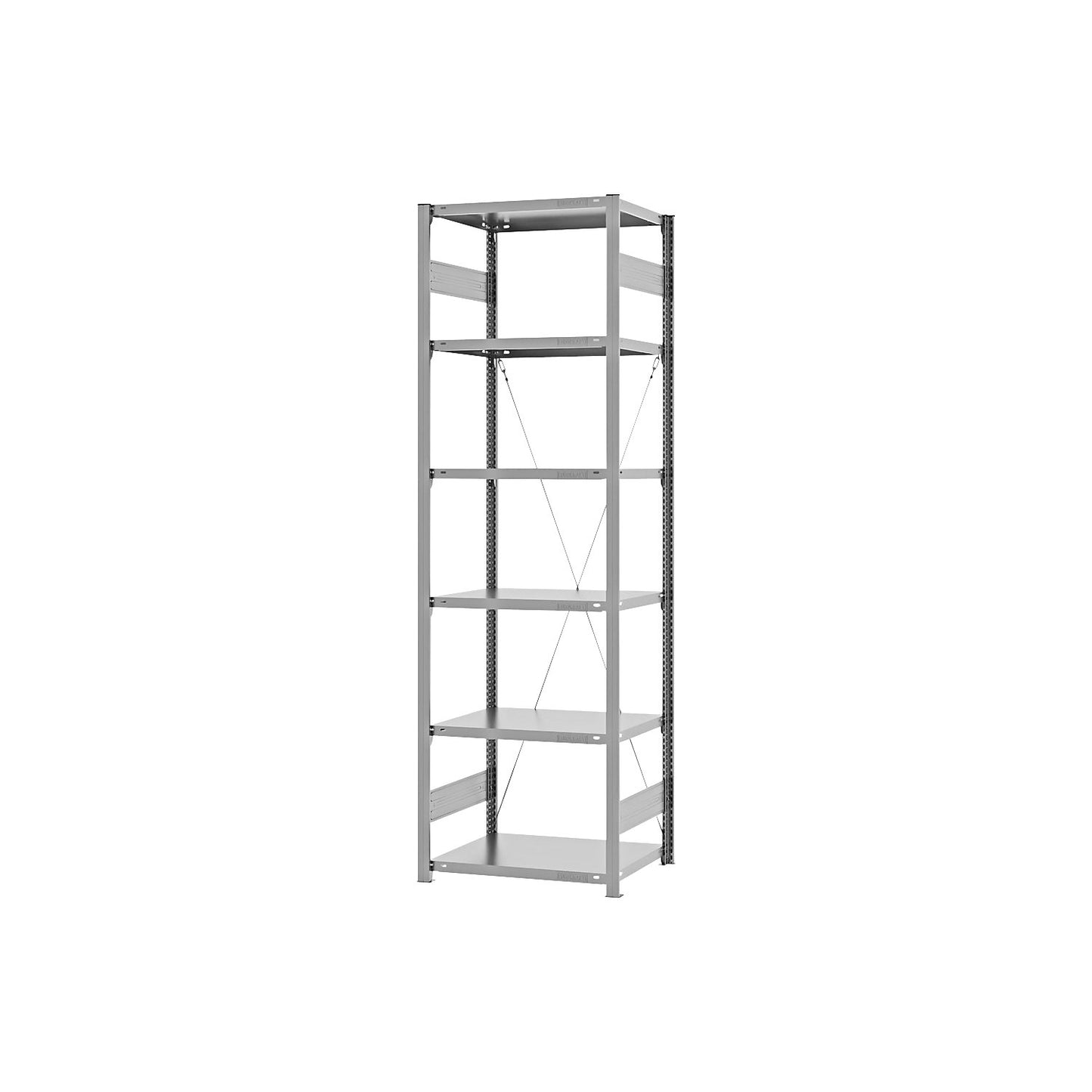 Boltless shelving unit, light duty, single-sided, HxWxD 2500 x 750 x 500 mm, zinc plated, standard shelf unit.