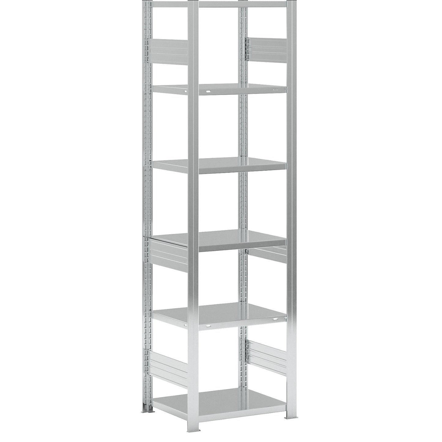 Heavy duty boltless shelving unit, double-sided, HxWxD 2500 x 750 x 600 mm, zinc plated, standard shelf unit.