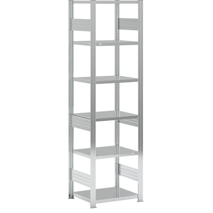 Heavy duty boltless shelving unit, double-sided, HxWxD 2500 x 750 x 600 mm, zinc plated, standard shelf unit.