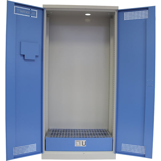 Drum cupboard, empty housing, with base sump and grate, HxWxD 1950 x 950 x 500 mm.