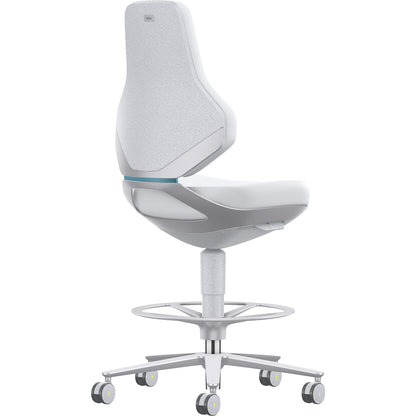 TEXON cleanroom industrial swivel chair, with sit stop castors + foot ring, height adjustment range 570 - 810 mm, Skintec, white.