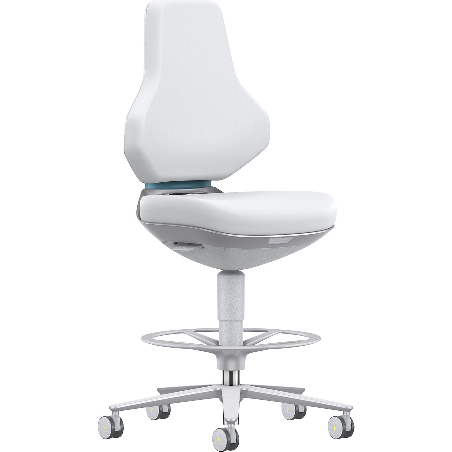 TEXON cleanroom industrial swivel chair, with sit stop castors + foot ring, height adjustment range 570 - 810 mm, Skintec, white.