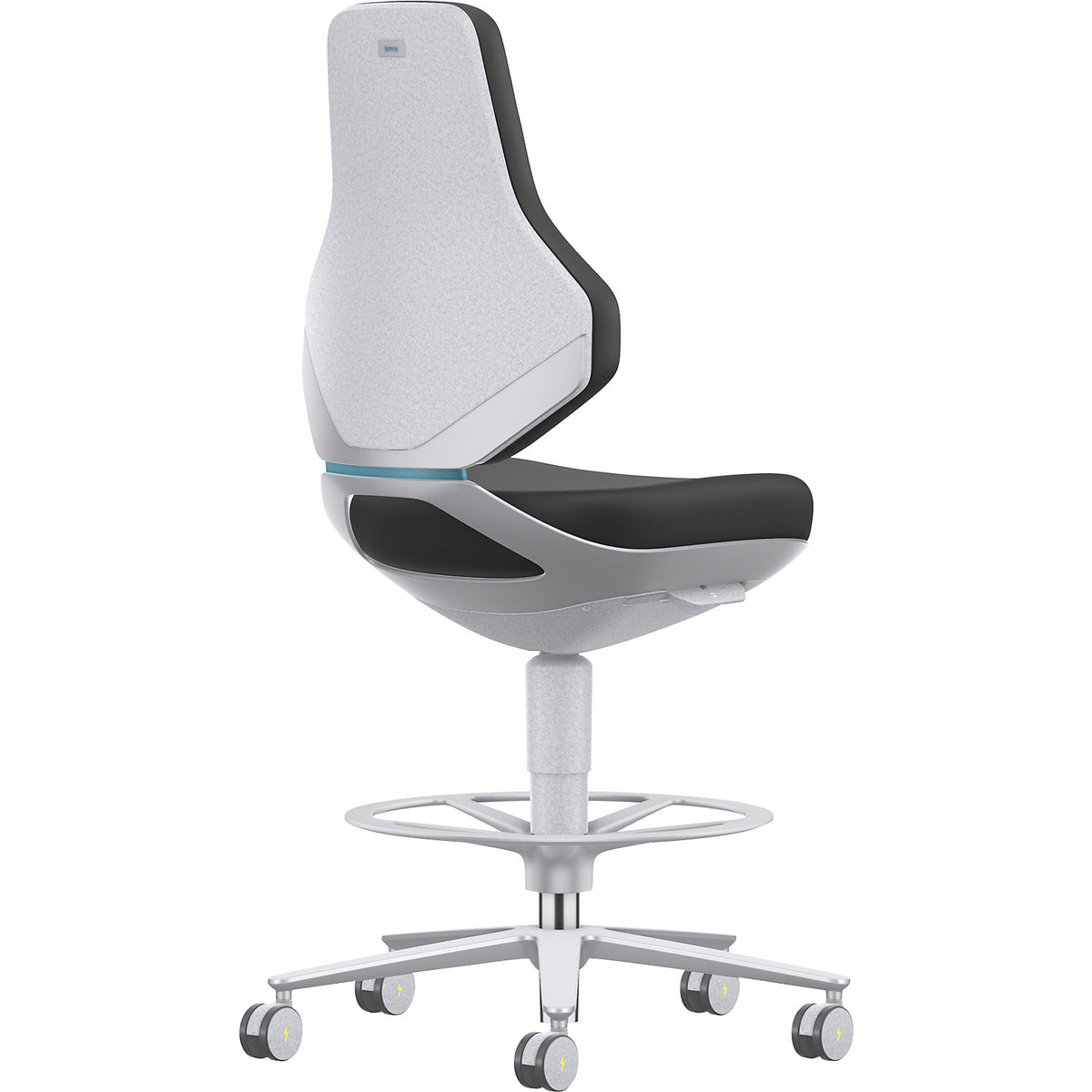 TEXON cleanroom industrial swivel chair, with sit stop castors + foot ring, height adjustment range 570 - 810 mm, Skintec, black.