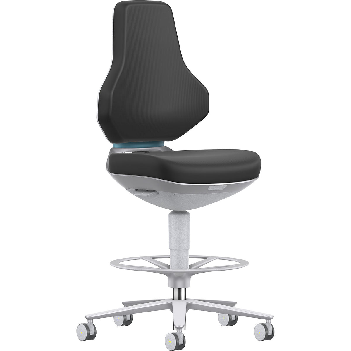 TEXON cleanroom industrial swivel chair, with sit stop castors + foot ring, height adjustment range 570 - 810 mm, Skintec, black.