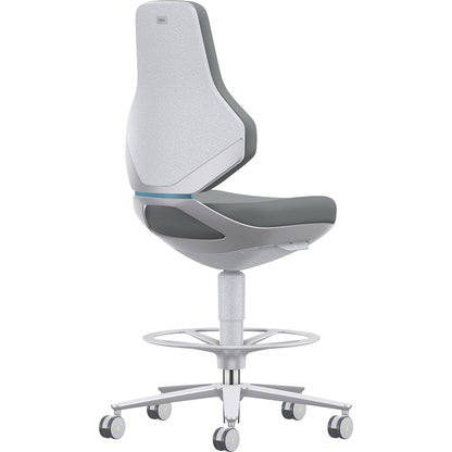 TEXON cleanroom industrial swivel chair, with sit stop castors + foot ring, height adjustment range 570 - 810 mm, Skintec, grey.