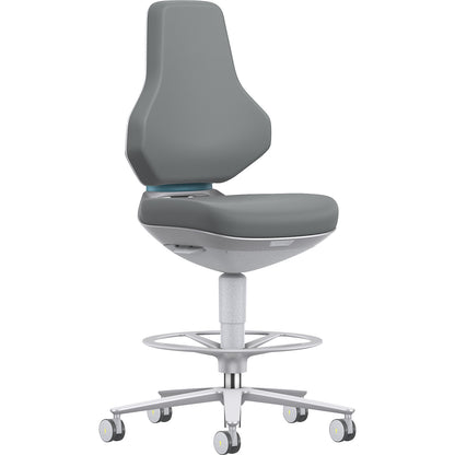 TEXON cleanroom industrial swivel chair, with sit stop castors + foot ring, height adjustment range 570 - 810 mm, Skintec, grey.