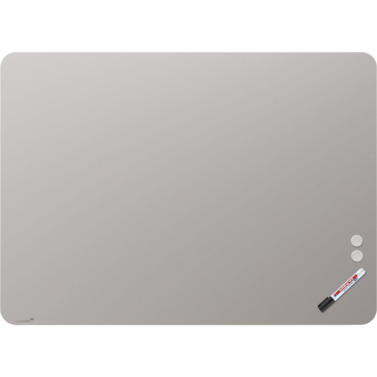 Matte glass board, rounded corners, safety glass, WxH 1200 x 900 mm, warm grey.