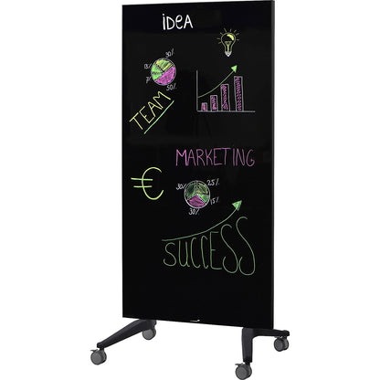 Glass board, mobile, safety glass, WxH 950 x 1750 mm, black.