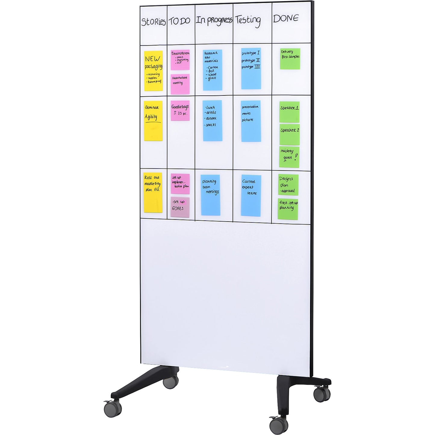 Glass board, mobile, safety glass, WxH 950 x 1750 mm, white.