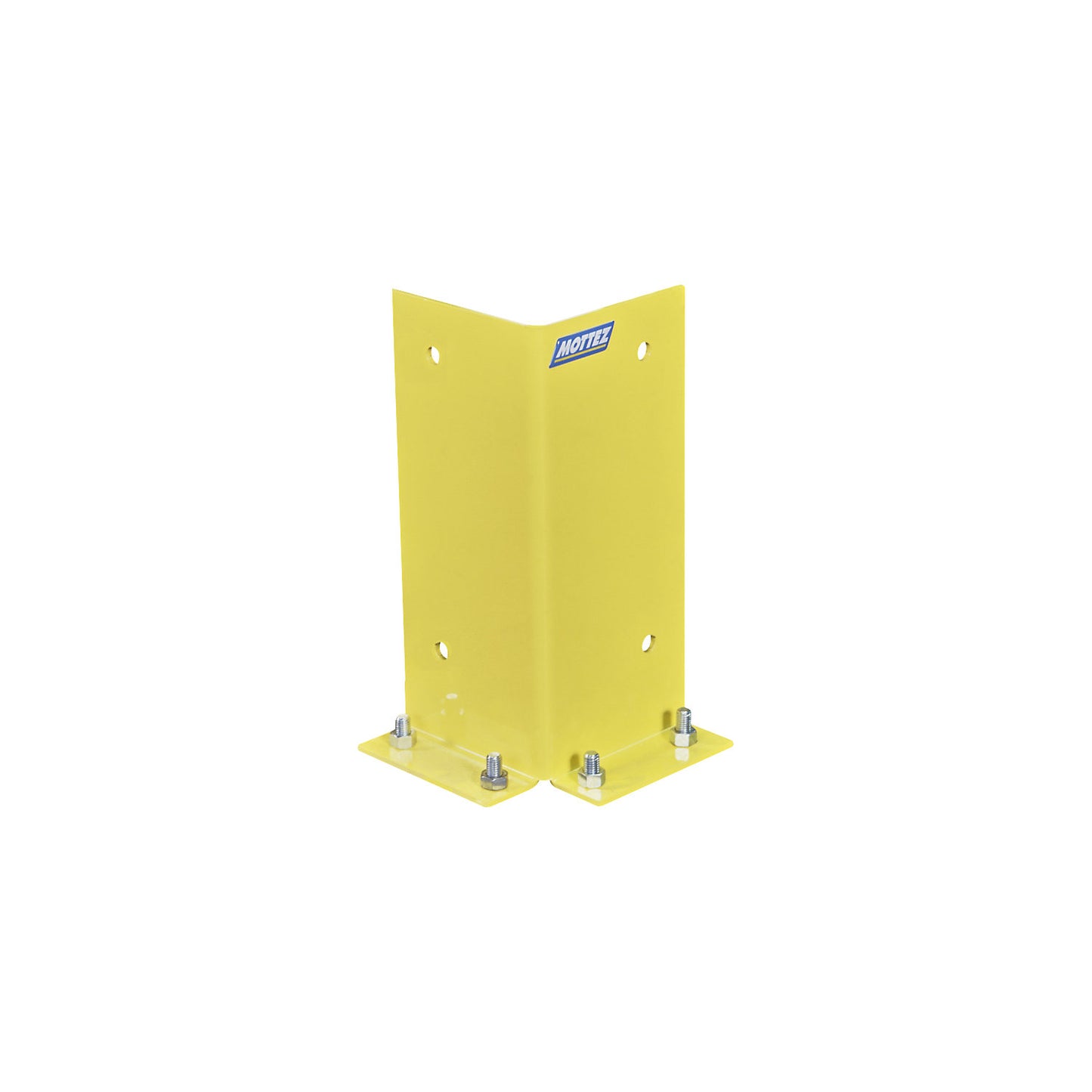 Collision guard, steel, height 350 mm, yellow, L profile, LxW 140 x 140 mm.