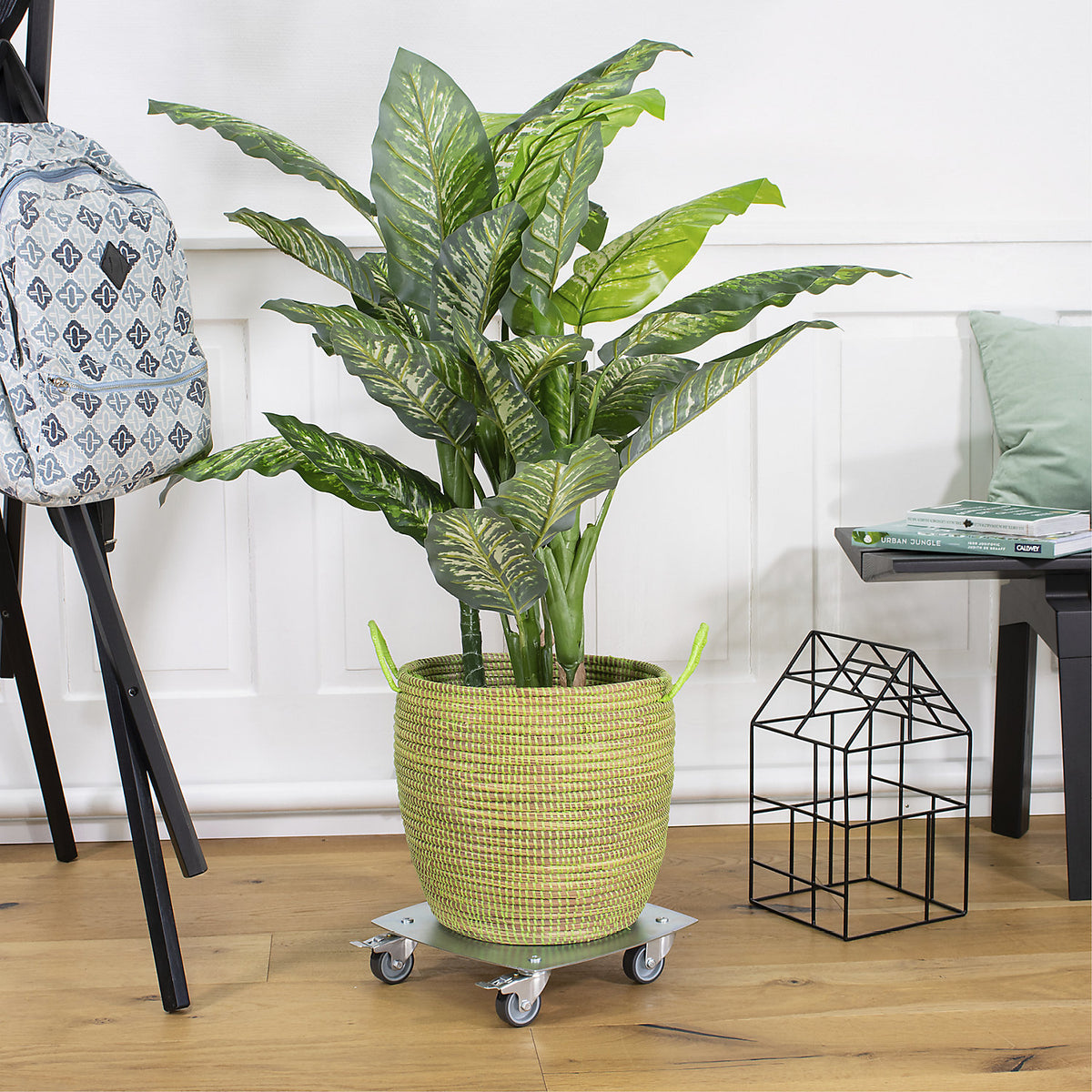 Plant dolly, max. load 100 kg, steel, zinc plated, Ø 300 mm, silver.