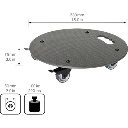 Plant dolly, max. load 100 kg, HPL, Ø 380 mm, black.