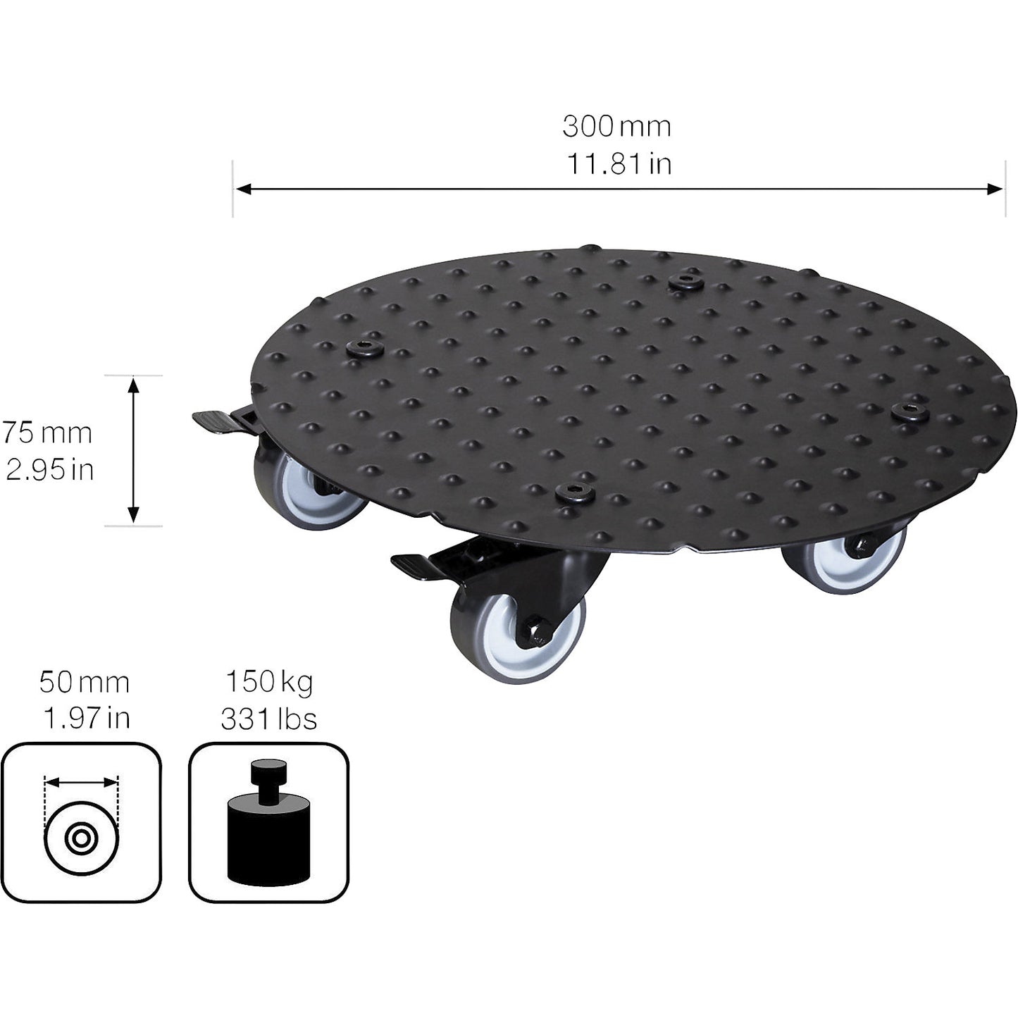 ALASKA aluminium plant dolly, max. load 150 kg, round, Ø 300 mm, black.