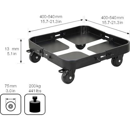 SUN CITY plant dolly, max. load 200 kg, steel, platform LxW 400 - 450 mm, platform height 140 mm.