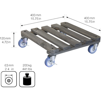 VINTAGE plant dolly, max. load 150 kg, LxW 400 x 400 mm, green grey.